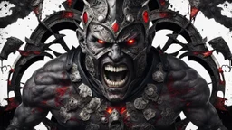 an insane warrior with his chest made of screaming faces. dark horror setting.