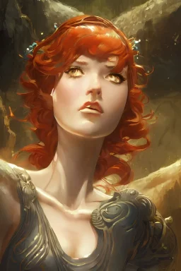 portrait, beautiful stunning corporate Memphis warrior lady and goddess, red short hair, ice eyes, fantasy atmosphere, styled by Corrado Vanelli, Norman Rockwell, Boris Vallejo super detailed, Studio Ghibli, Anime Key Visual, by Makoto Shinkai, Deep Color, Intricate, 8k resolution concept art, Natural Lighting, Beautiful Composition