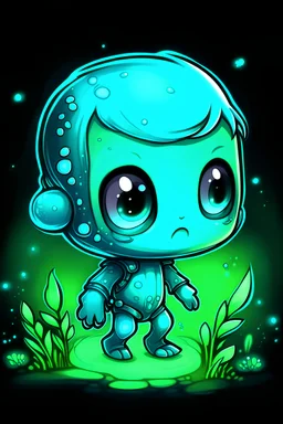 Cartoon pfp bioluminescent cute tiny vibrant chibi, macro art
