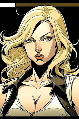 Female, looking serious, stripper, with blond hair in a comic style