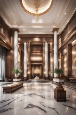 classic interior hotel lobby with marble and wood material