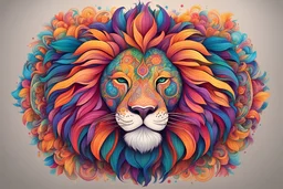 crea un leone disegnato stile mandala con colori vivaci