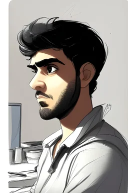 ، Simple drawing,young man، شعر قصير , signed Hima , stayle cartoon