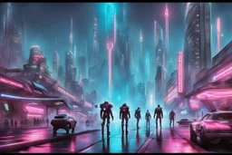 cities of the future cyberpunk in the monster stands on its hind legs