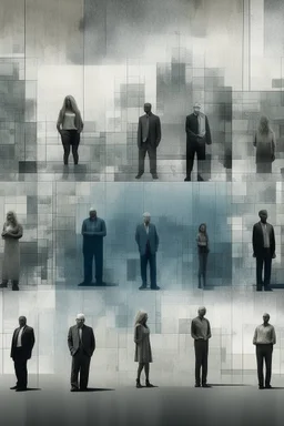 a distressing, haunting image of a people in square segments