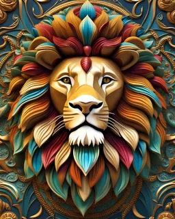 Beautiful león colorful art Deco, full body, 3D, amazing artwork, hyper detailed, ultra maximalist quality, 12k