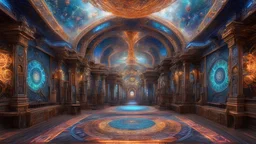 3D rendering of an enigmatic expressively detailed and intricate, hyperrealistic dreamscape: symmetric, front view, colorful paint, tribalism, steampunk, shamanism, cosmic fractals, dystopia, 4k,high-resolution,realistic,surrealistic,super wide angle shot, canon 5d,v-ray,quixel megascans render, sintane render, dramatic volumetric lighting exquisite composition, beautiful detailed intricate detailed octane render, 8k artistic photography, photorealistic, perfect light, chiaroscuro