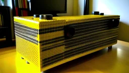 sound bar made of lego bricks, woofers and tweeters. Not very tall, but slightly long