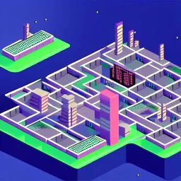 cyberpunk city, walls, isometric