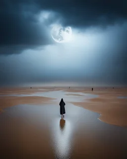 ultraralistic photography of people are sinking in flooded in storm oasis in the desert clouds and rain and fog dim moon covers by thick clouds