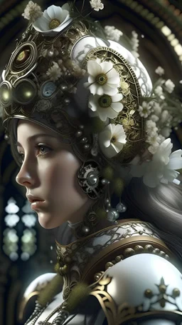Faire. little fusion pojatti realistic steampunk, fractal isometrics details bioluminescens : a stunning realistic photograph italian character beautiful hijaber awesome with big white flowers tiara of wet bone structure, 3d render, octane render, intricately detailed, titanium decorative headdress, cinematic, trending on artstation | Isometric | Centered hipereallistic cover photo awesome full color, , hand drawn, dark, gritty, realistic mucha, klimt, erte .12k, intricate. hight definition , c