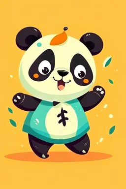 cartoon style: cute little panda dancer. The panda has big eyes and dances happily. The panda has a cute yellow dress.