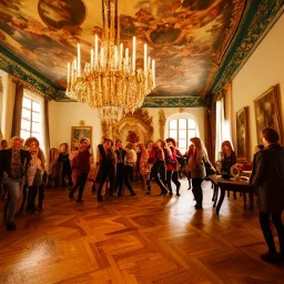 Celebration in a schloss, austrian people, ledherhosen Austrian aesthetic, warm colors, wooden floor, forest green walls, chiaroscuro, 8k, HD, cinematography, photorealistic, Cinematic, Color Grading, Ultra-Wide Angle, Depth of Field, hyper-detailed, beautifully color-coded, insane details, intricate details, beautifully color graded, Cinematic, Color Grading, Editorial Photography, Depth of Field, DOF, White Balance, 32k, Super-Resolution, Megapixel, ProPhoto RGB, VR, Halfrear Lighting