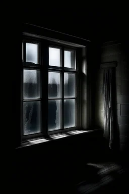 Midnight Whispers ghost window with a scary shadow behind
