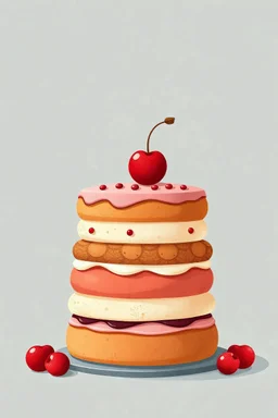 4 layer cake with small cherry on top illustration whimsical and modern folk, nude colors