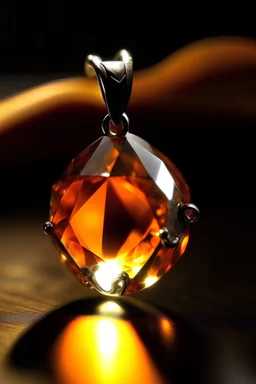 A hint of orange candlelight wrapped around a translucent diamond-shaped gem in the pendant.
