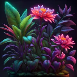 plants and flowers , neon, botanical illustration, ultra realistic, artstation: award-winning: professional portrait: atmospheric: commanding: fantastical: clarity: 16k: ultra quality: striking: brilliance: stunning colors: masterfully crafted.
