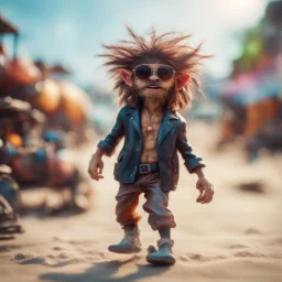 leather hairy pimp groove funk fairy gremlin hippie in running inside big thread mill on beach ,bokeh like f/0.8, tilt-shift lens 8k, high detail, smooth render, down-light, unreal engine