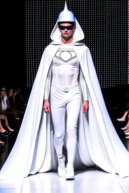 Superman on a fashion runway futuristic Style street wear white tones