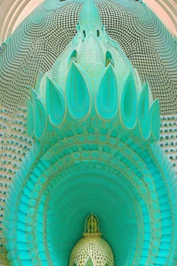 a turquoise cathedral in a vertical Nautilus shell by artist "Dorian Haqmoun"