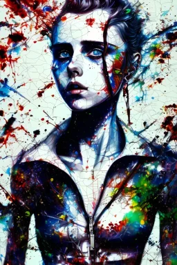 Danish singer MØ face, Abstract portrait by Yoji Shinkawa, Jackson Pollock