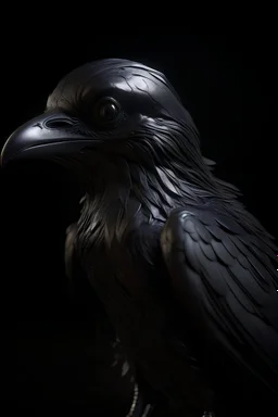 Intricate, detailed, dark and mysterious – a style reminiscent of Gustave Doré. Rich, deep blacks and grays, with a single shaft of light illuminating the central figure. The mood is somber, foreboding, with a sense of unease and tension. A close-up perspective, focusing on the crow's piercing eyes and glossy, iridescent feathers. The setting is a moonlit graveyard, with craggy, gnarled tombstones and overgrown, twisted trees. The time of day is midnight, with a full, swollen moon casting eerie