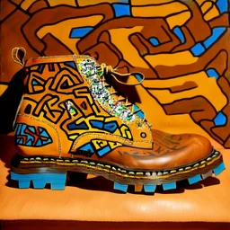 brown moutain shoes , art, oil drawing, bright, keith haring, picasso