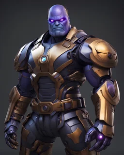A brave robo thanos warrior with leather and metal combat clothes robotic metal with Chafee robo fighter dark mode