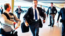 security escorting pouting man away from airport lounge