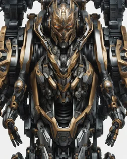 A length,half body hyper-detailed front view of a Cyber-man mech in transformative style, his metallic skin gleaming with intricate textures and intricate details, captured in an ultra-realistic style that blurs the lines between reality and imagination.