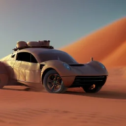 3d rendering. futuristic car. Buried in desert sand. Lost in Time