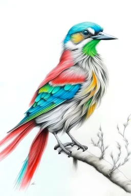 bird colour pencil sketch white background