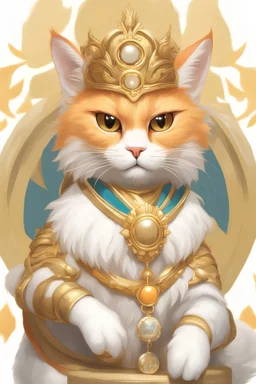 The king cat of the cat nation,orange mane, glorious expression, wearing immaculate gold crow, wearing gold rings