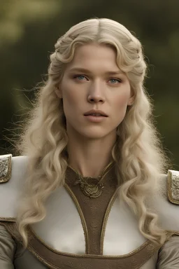 Lea Seydoux as a woman from Old Valyria with silver-blonde hair and opal eyes