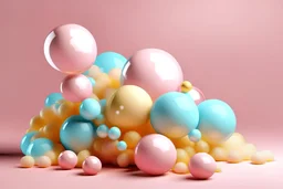 gold bars, wrapped around big bubbles of Cotton Candy, float around