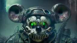 zombie mickey mouse hybrid, photorealism, movie screen capture, horror, sci-fi, retrofuturism,