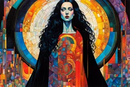 Create chaotic abstract cubist full body religious triptych depicting a Gothpunk Mary Magdalene , with highly detailed facial features, in the style of Bill Sienkiewicz, Philippe Druillet, Gustav Klimt, and Jean Giraud Moebius, precisely drawn, colored and inked