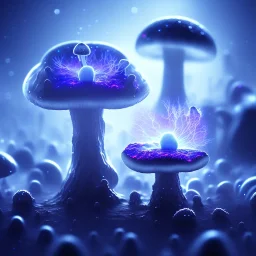 Spherical Frost metal magic armoured lightning glowing Mycelium MUSHROOM stars galaxy SPACE lANDSCAPE BURNING IN BLUE FLAMES hellfire abyss math chaos vivid cell