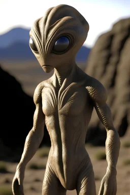 distant full-body small mouthless smooth-skin alien with skin made of smooth stone