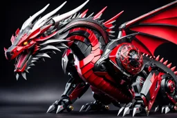 big dragon robot with black and red color schemes, in the style of fairy academia, hard-edge style, agfa vista, dynamic pose, oshare kei, hurufiyya, rtx, close picture, intricate details, highly detailed, high details, detailed portrait, masterpiece,ultra detailed, ultra quality