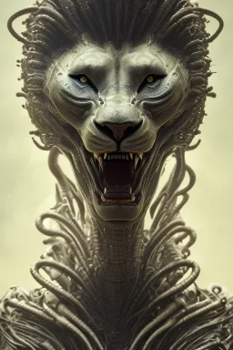  lion alien, head,8 eyes, evil, 8k, finely detailed, photo realistic, HR Giger style