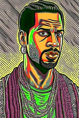 travis scott, drake portrait, in comics style, super HQ