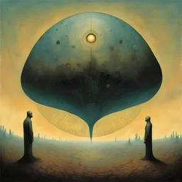 Looking inward, soul blister, surreal style by Zdzislaw Beksinski and Shaun Tan, smooth, sinister, neo surrealism, venn diagram shape, color illustration, artistic, atmosphere of a Max Ernst nightmare