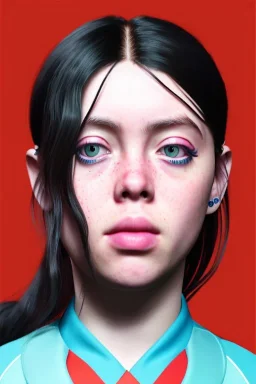 ying in the bathroom, photorealistic illustration, Billie Eilish