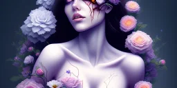 dead girl buried in flowers, beautiful, magical, arms crossed over chest