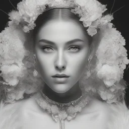 full Closeup face portrait of a girl wearing crown of flowers