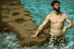 man in camo swim in deep water by andrea del sarto