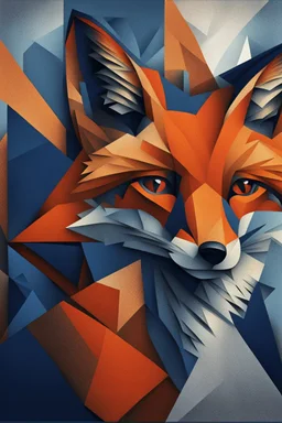 Short series of Art Deco,let me know how they are going down in interest. “Cubist digital art depicting a fox fragmented into geometric planes and angular shapes, multiple perspectives shown simultaneously, deep navy blue and burnt orange color blocking, sharp triangular forms intersecting with curved segments, Picasso-inspired deconstruction, abstract yet recognizable silhouette, textured surfaces with subtle gradients, modern gallery art style”A visible but tasteful artist signature reading ‘