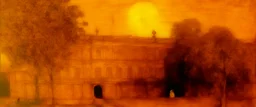 A golden yellow luminous palace in an Arabian metropolis painted by Albert Pinkham Ryder
