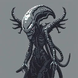 8 bit pixelart a Biomorphic Biomechanical Alien Queen by Giger